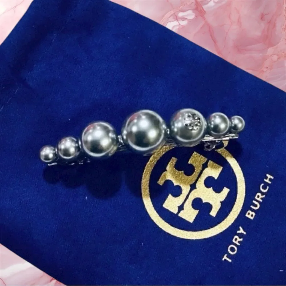 TORY BURCH KIRA SILVER PEARLS HAIR BARRETTE
